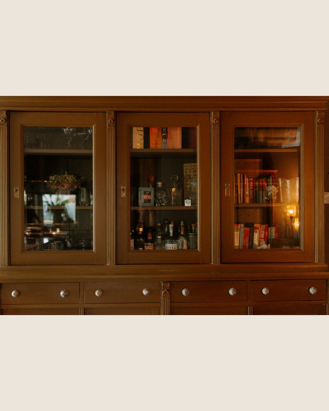 Freestanding timber cabinet in the finished kitchen