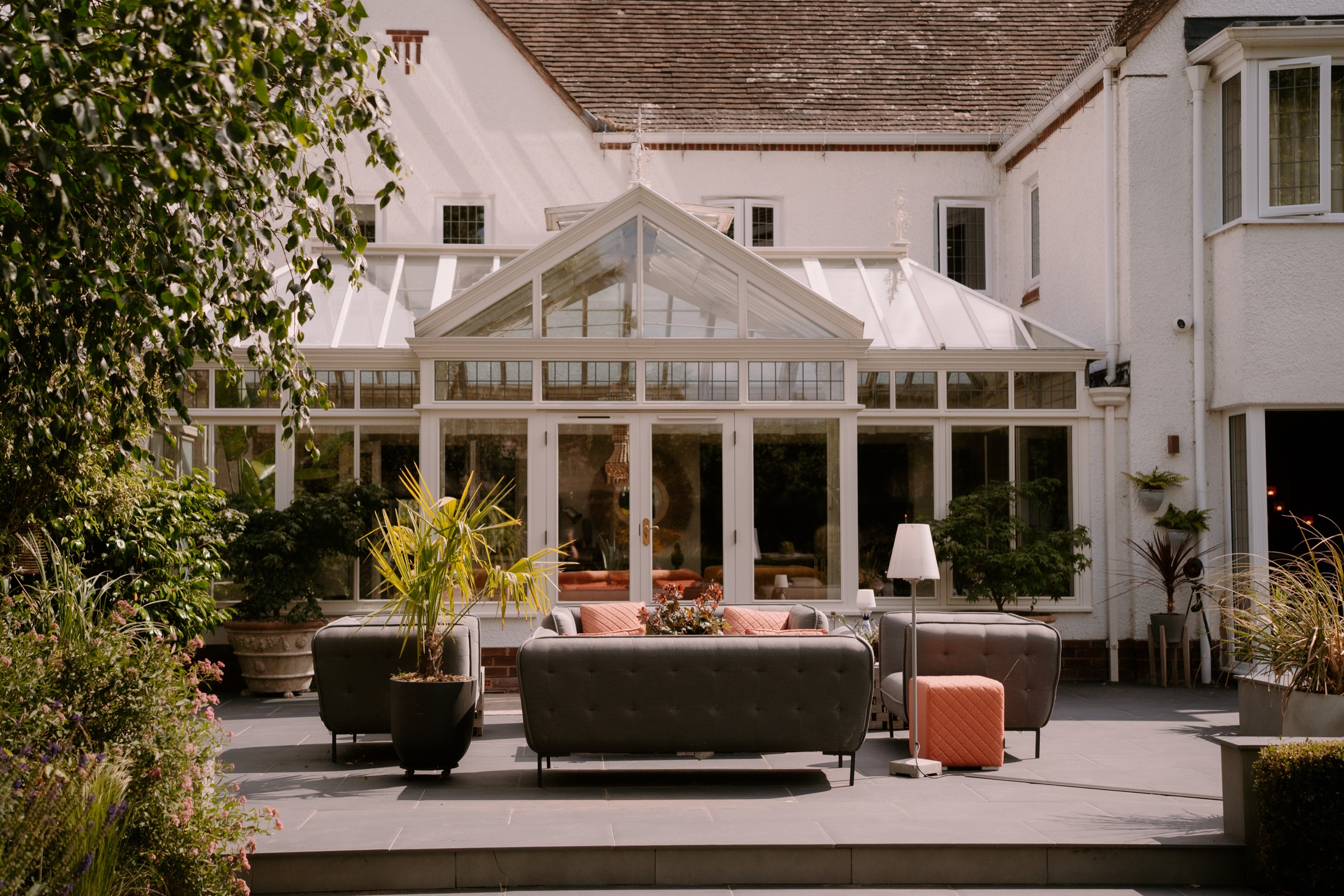 Myrtleberry's glass orangery and garden terrace